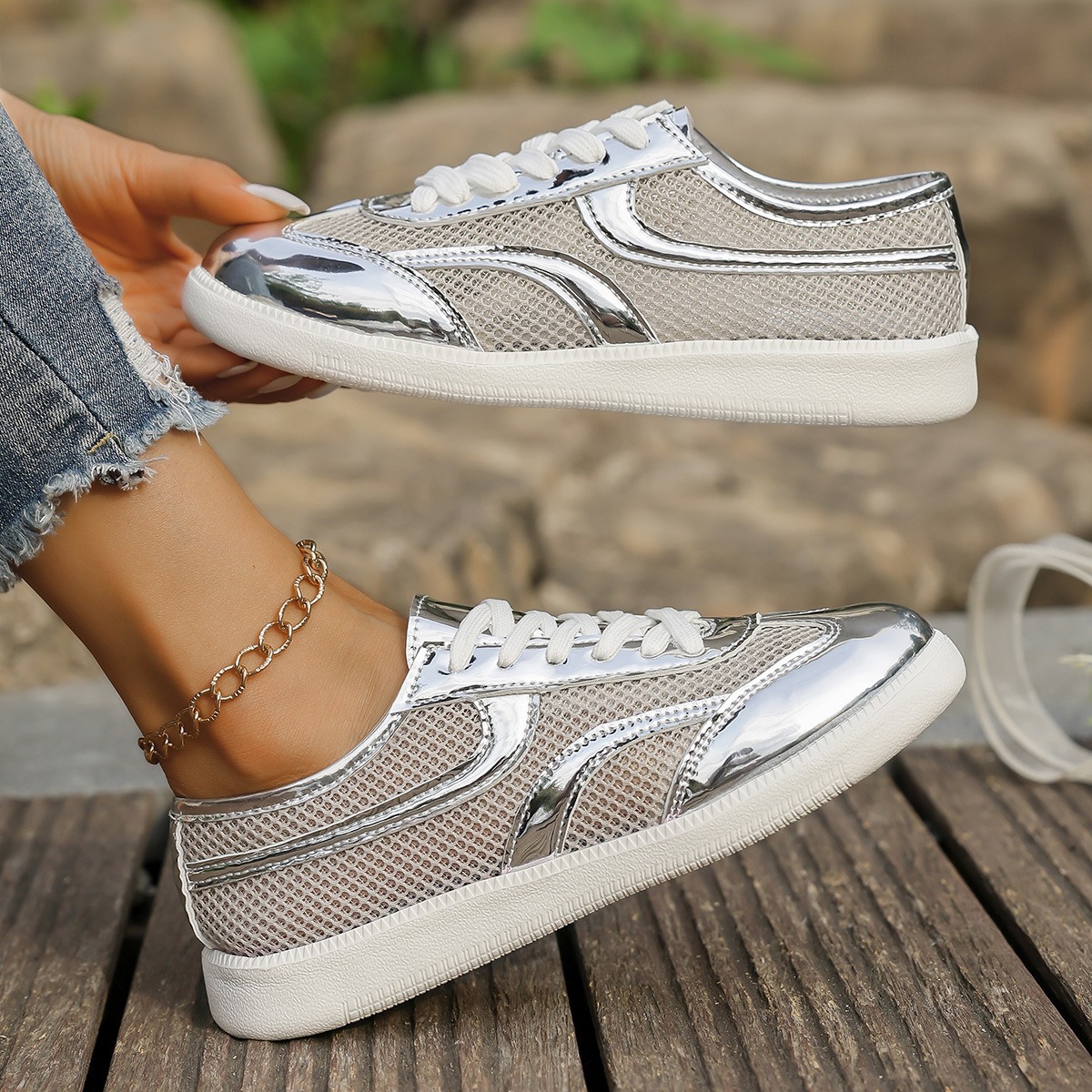 New Women's Sneakers Breathabl - огляд і ціна Knit Fabric Lace Up Sneakers